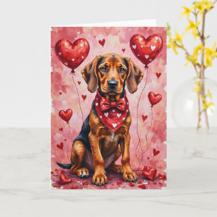 Carte Limier Saint-Valentin Chien Assis avec des Cœurs R