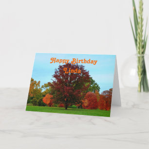 Carte Linda Joyeux Anniversaire Chêne Rouge à l'automne