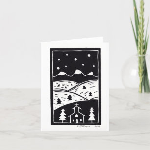 Carte Linocut d'hiver de montagne