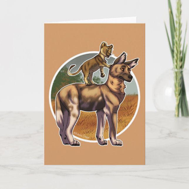Carte Lion and African Wild Dog Friends (Devant)