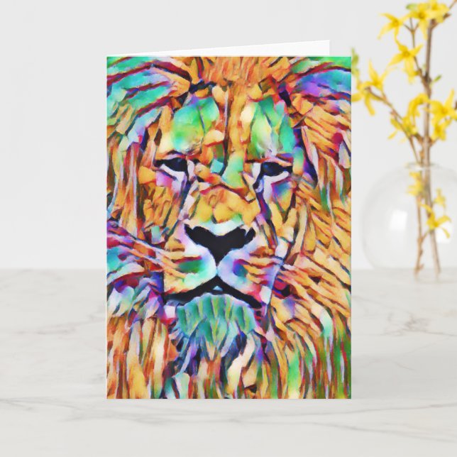 Carte Lion - Art Vibrant (Fleur jaune)
