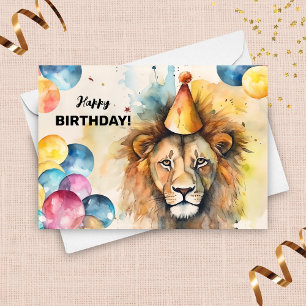 Carte Lion avec ballons et fête Casquette animal Anniver