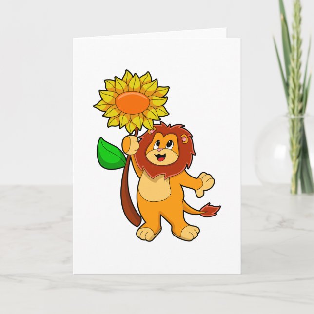 Carte Lion avec tournesol fleur (Devant)