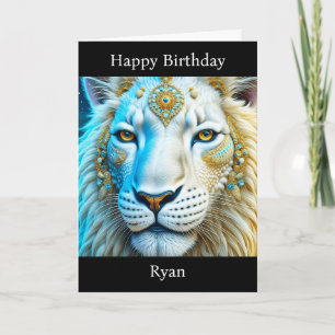 Carte Lion blanc et or majestueux Anniversaire personnal