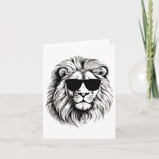 Carte Lion Coloré Drôle Dans Les Lunettes De Soleil Pour (Devant)