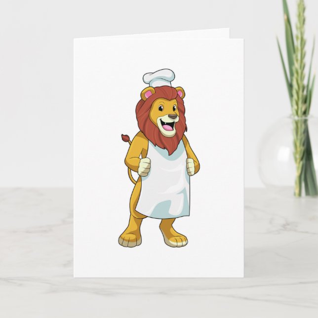 Carte Lion cuisinier avec un chapeau de chef et un tabli (Devant)