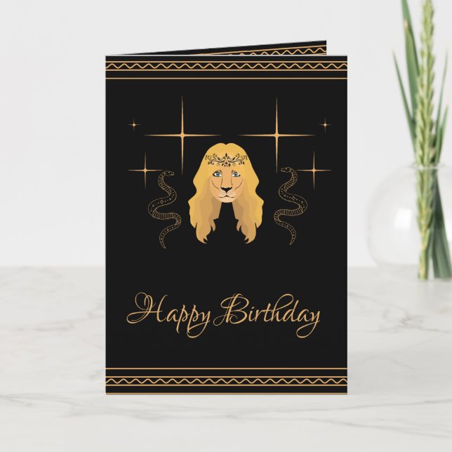 Carte lion d'anniversaire heureux roi noir (Devant)