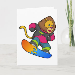 Carte Lion en planchiste avec planche à neige