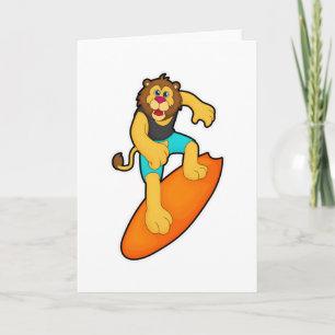 Carte Lion en Surfeur avec Planche de Surf