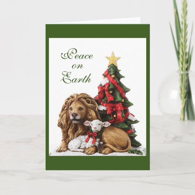 Carte Lion et agneau par sapin de Noël (Devant)