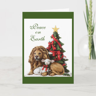 Carte Lion et agneau par sapin de Noël