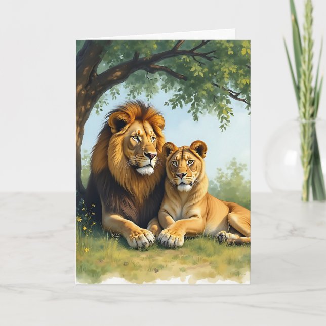 Carte Lion et Lion | Joyeux Amour Anniversaire (Devant)