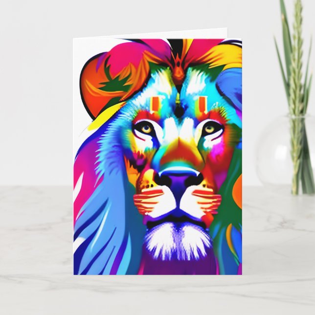 Carte Lion Face Imaginaire coloré Art (Devant)