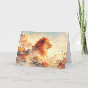 Carte Lion majestueux parmi des nuages radieux