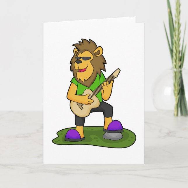 Carte Lion musicien guitare (Devant)