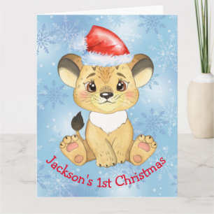 Carte Lion personnalisé 1er Noël Baby Boy Blue