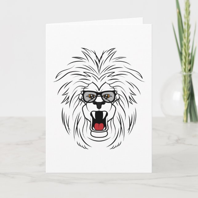 Carte Lion rugissant cool avec des lunettes montre le pa (Devant)