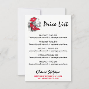 Carte Lipstick Distributeur Liste de prix Lèvres moderne