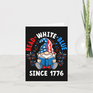 Carte Lire des livres 4 juillet Gnome Rouge Blanc Bleu A