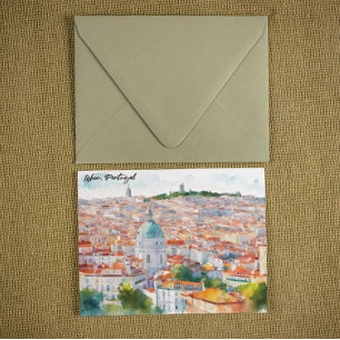 Carte Lisbonne Portugal Aquarelle Vue panoramique Ville