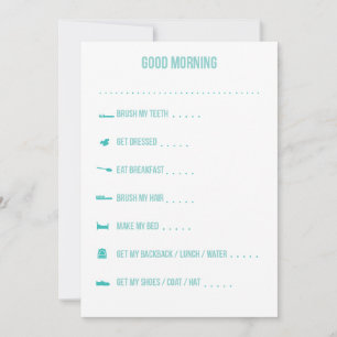 Carte Liste de vérification de routine du bon matin / Tu