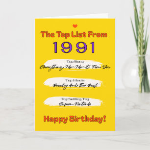 Carte Liste des meilleurs anniversaires de 1991