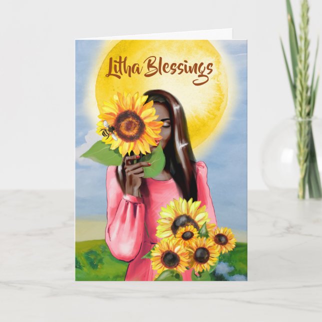 Carte Litha Summer Solstice Sunflowe Lady Salutation (Devant)