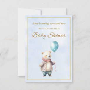Carte Little Bear tenant un Baby shower à ballon