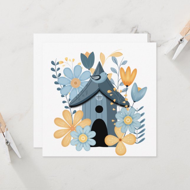 Carte Little Blue Bird House (Devant/Arrière en situation)