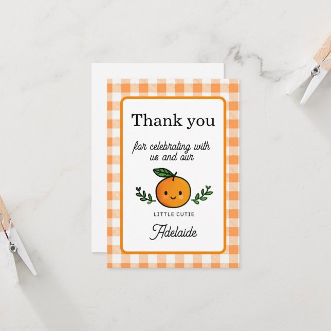 Carte Little Cutie Thank You Card 1st Birthday  (Devant/Arrière en situation)
