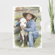 Little Girl And Calf In Watercolors