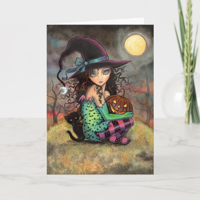 Carte Little Halloween Witch et Black Cat Card (Devant)