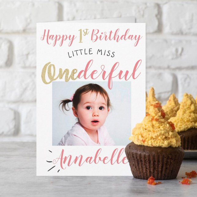 Carte Little Miss Onederful 1er Anniversaire Photo (Créateur téléchargé)