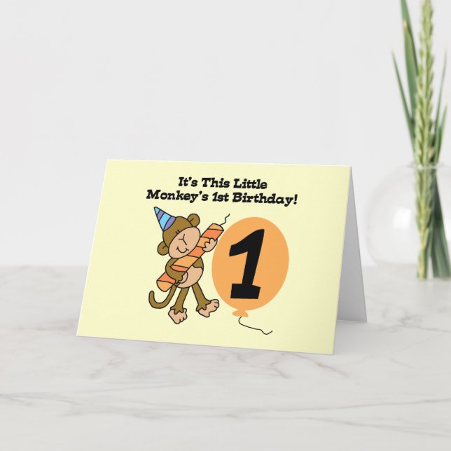 Carte Little Monkey 1er Anniversaire Tshirts et cadeaux (Devant)