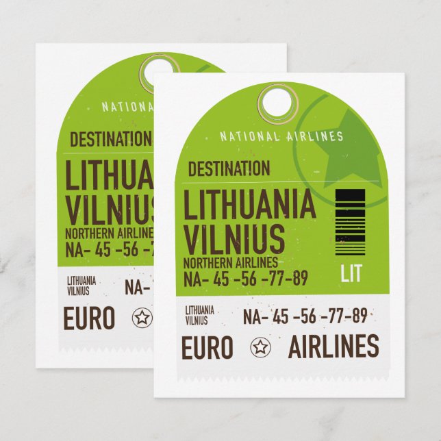 Carte Lituanie Vilnius billet de voyage en avion (Devant / Derrière)