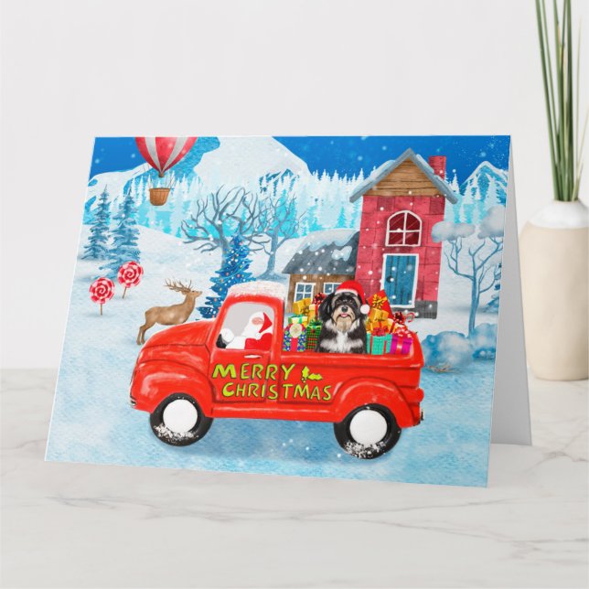 Carte Livraison de Noël de chien Havanais Camion neige (Devant)