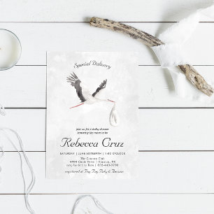 Carte Livraison Spéciale Cigogne Bébé à l'aquarelle él