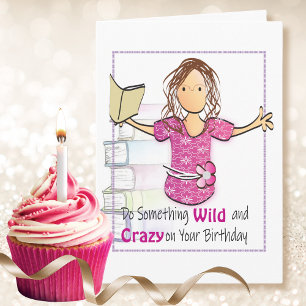 Carte Livre amusant Lover Female Cartoon Bookworm Annive