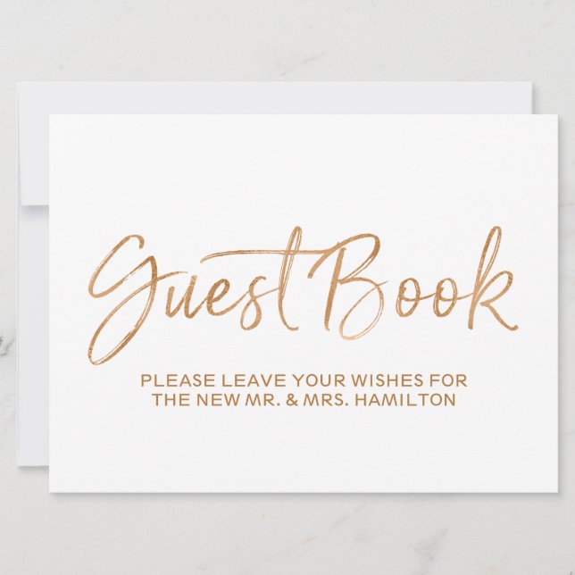Carte Livre d'or de mariage | Rose dorée élégante (Devant)