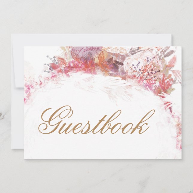Carte Livre d'or romantique Mariage à fleurs roses (Devant)