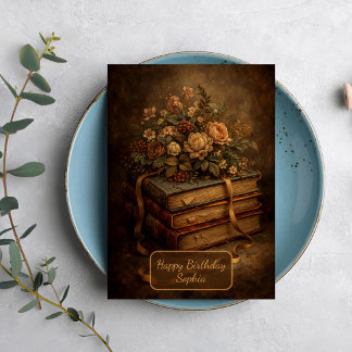 Carte Livres Anciens et Fleurs d'Automne