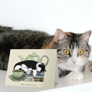 Carte Livres Confortables Chat Smoking Thé Mignon Théièr
