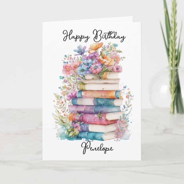Carte Livres et fleurs d'aquarelle Anniversaire (Devant)