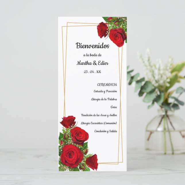 Carte Livret de messe espagnol aux roses rouges  (Debout devant)