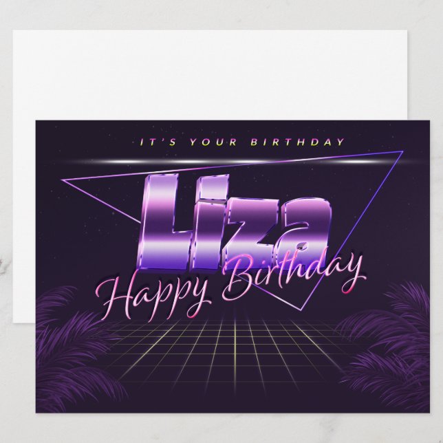 Carte Liza Nom Prénom lila retro (Devant / Derrière)