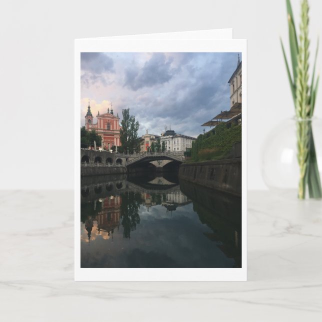 Carte Ljubljana Slovénie River Dusk Reflection Photo (Devant)