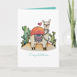Carte Llama Aquarelle Avec Cactus