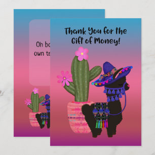 Carte Llama cadeau argent Merci avec Sombrero