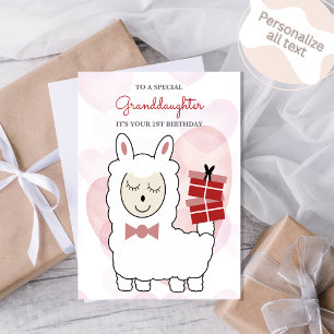 Carte Llama et Coeurs roses Anniversaire