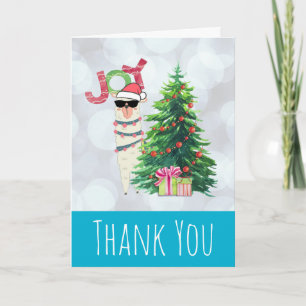 Carte Llama on Silver Bokeh & Icy Blue Christmas Merci